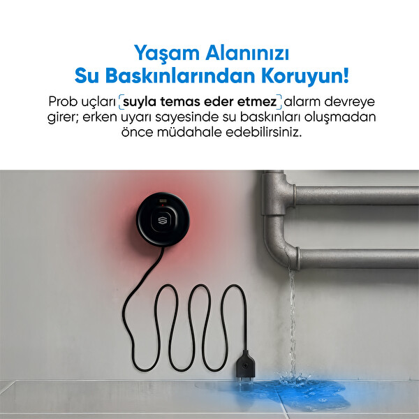 Şımart Akıllı Su Kaçağı Dedektörü Problu 100 dB Alarmlı Uygulama Bildirimli