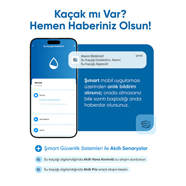Şımart Akıllı Su Kaçağı Dedektörü Problu 100 dB Alarmlı Uygulama Bildirimli