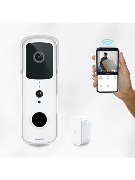 Yeco BD-10 Akıllı Görüntülü Kapı Zili Hareket Sensörlü IP66 WiFi Çift Yönlü Ses Beyaz