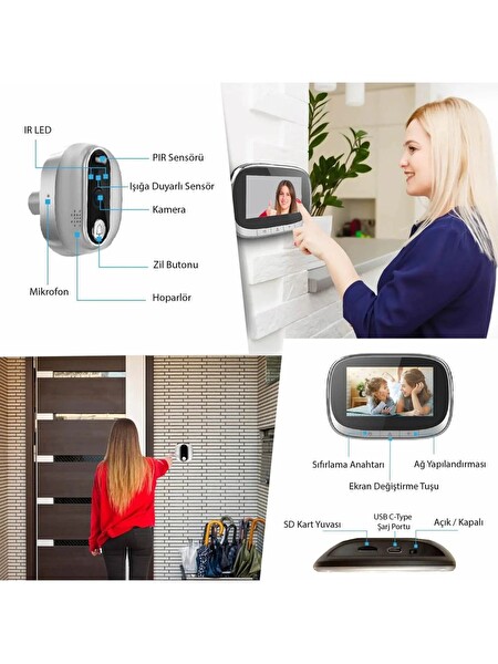 Yeco PD-10 Akıllı Görüntülü Kapı Zili Kablosuz Tuya Uyumlu 1080P Güvenlik Kameralı