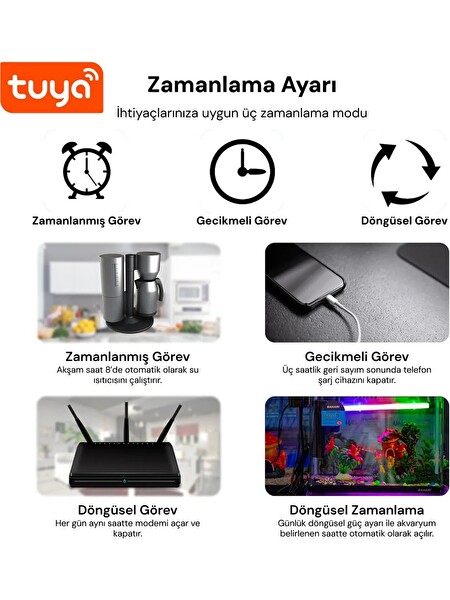 Yeco SP-16 Akıllı Priz Wifi Uyumlu Telefonla Kontrol 16A Akım Korumalı Enerji İzleme 2 Adet