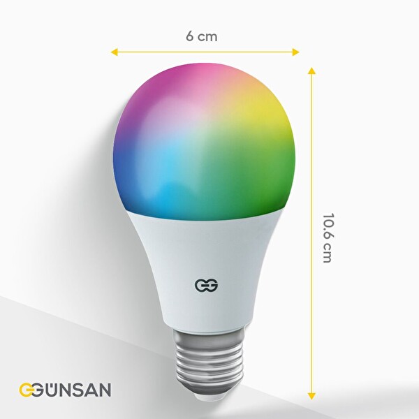 Günsan Akıllı Wifi LED Ampul RGB Çok Renkli Sesli Komut & Tuya & Smart Life Uyumlu