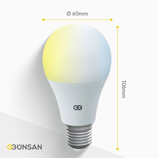 Günsan Akıllı Wifi LED Ampul Beyaz Işık Sesli Komut & Tuya & Smart Life Uyumlu - 9W 2700K-6500K