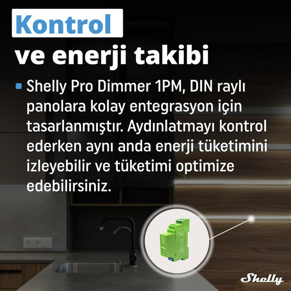 Shelly Pro Dimmer 1PM DIN Ray 1 Kanal Enerji Ölçümlü Akıllı Dimmer