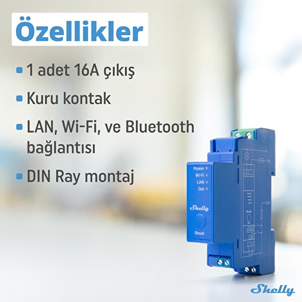 Shelly Pro 1 DIN Ray 1 Kanal Akıllı Röle