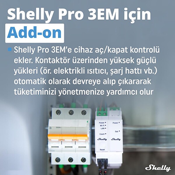 Shelly Pro 3EM Switch Add-on DIN Ray Kontaktör Kontrol Eklentisi