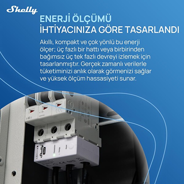 Shelly 3EM-63T Gen3 Akıllı 3 Faz Enerji Ölçer