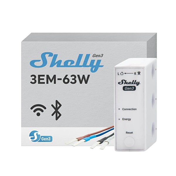 Shelly 3EM-63W Gen3 Akıllı 3 Faz Enerji Ölçer