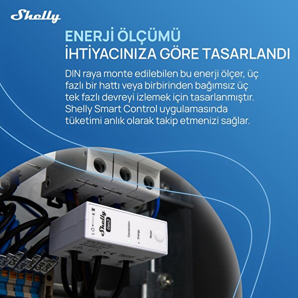 Shelly 3EM-63W Gen3 Akıllı 3 Faz Enerji Ölçer