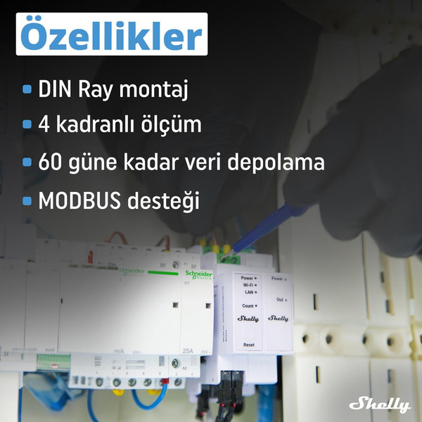 Shelly Pro 3EM 3CT 63 DIN Ray Akıllı 3 Faz Enerji Ölçer