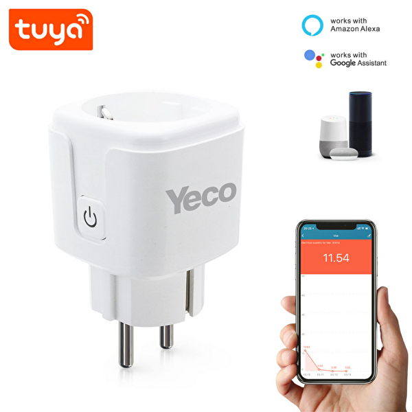 Yeco SP-16 Akıllı Priz Wifi Uyumlu Telefonla Kontrol 16A Akım Korumalı Enerji İzleme 1 Adet
