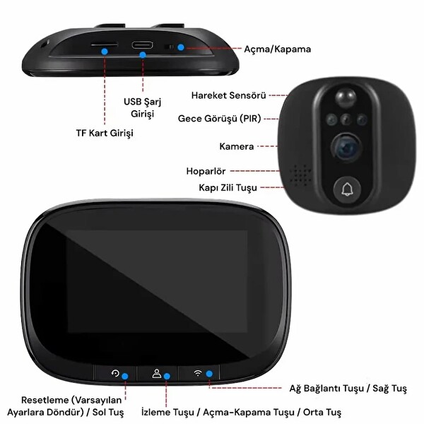Yeco PD-10 Akıllı Görüntülü Kapı Zili Kablosuz Tuya Uyumlu 1080P Güvenlik Kameralı Zil