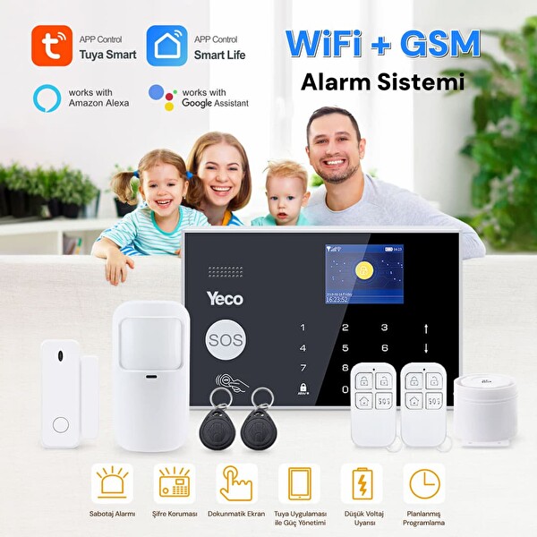 Yeco SAS-10 Premium Akıllı Alarm ve Güvenlik Seti Tuya Uyumlu WiFi ve GSM Bildirimli