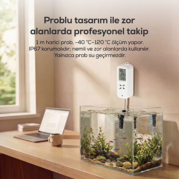 Xenon Smart Akıllı Su Geçirmez Problu WiFi Sıcaklık ve Nem Sensörlü Dijital Termometre X7509