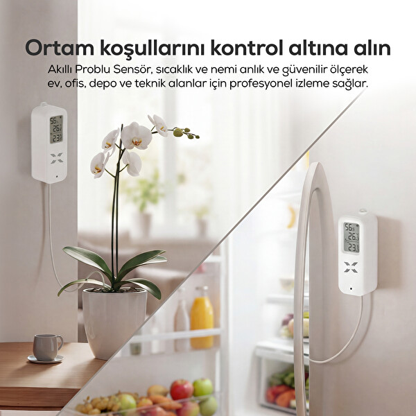 Xenon Smart Akıllı Su Geçirmez Problu WiFi Sıcaklık ve Nem Sensörlü Dijital Termometre X7509