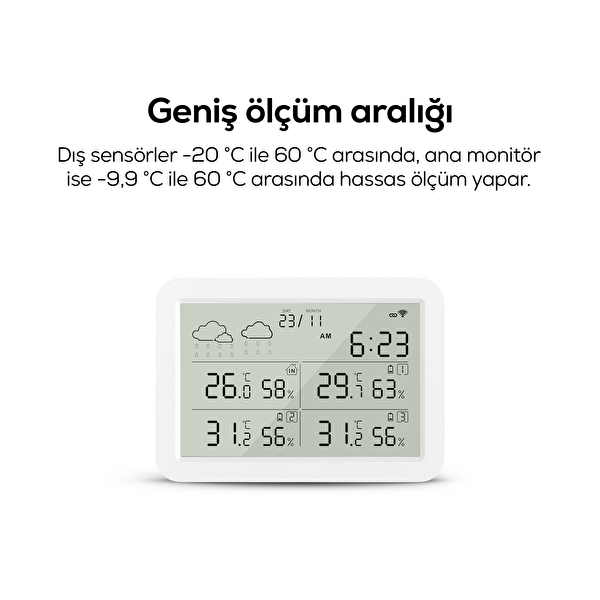 Xenon Smart 4 Bölge Takipli İç-Dış Mekan WiFi Akıllı İklim Sensörü Monitörlü Dijital Termometre X7510