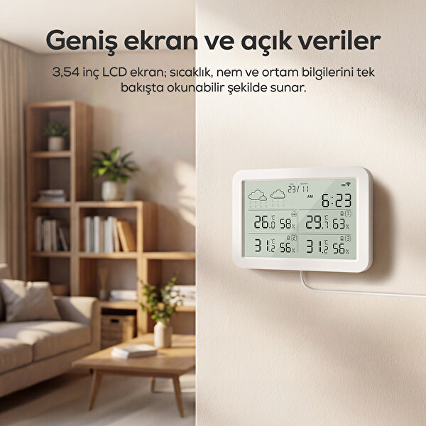 Xenon Smart 4 Bölge Takipli İç-Dış Mekan WiFi Akıllı İklim Sensörü Monitörlü Dijital Termometre X7510