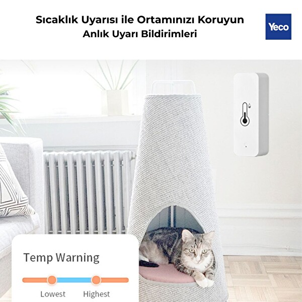 Yeco WiFi Tuya Uyumlu Uygulama Kontrollü Pilli Akıllı Sıcaklık ve Nem Sensörü