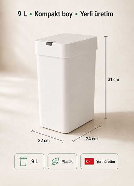Jet's Home Slim Sensörlü 9 L Dar Alan İçin Otomatik Akıllı Çöp Kovası Beyaz
