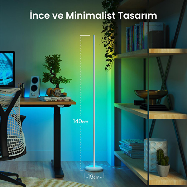Nanoleaf Akıllı RGBW LED Dikey Yer Lambası Köşe Lambaderi Beyaz - Matter ve Apple Home Destekli