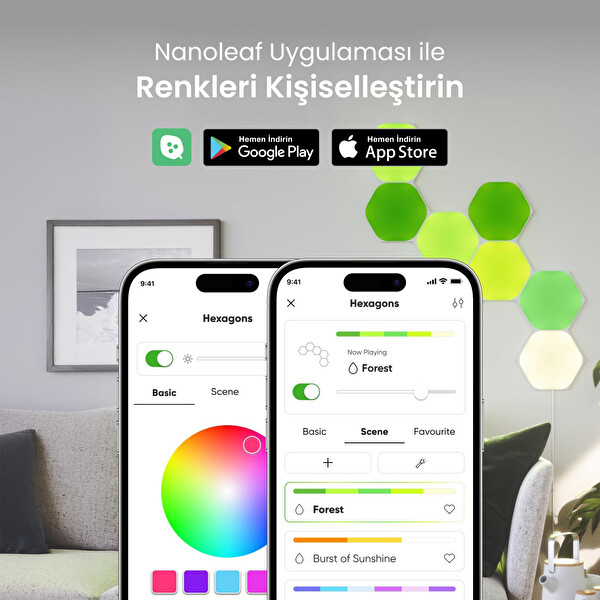 Nanoleaf Shapes Altıgen Akıllı RGBW LED Duvar Paneli Genişletme Paketi 3'lü Beyaz - Apple Home Destekli