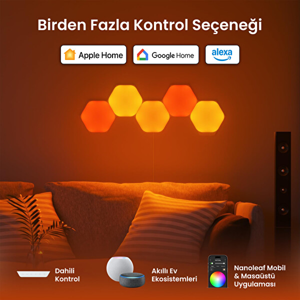 Nanoleaf Shapes Altıgen Akıllı RGBW LED Duvar Paneli Genişletme Paketi 3'lü Beyaz - Apple Home Destekli