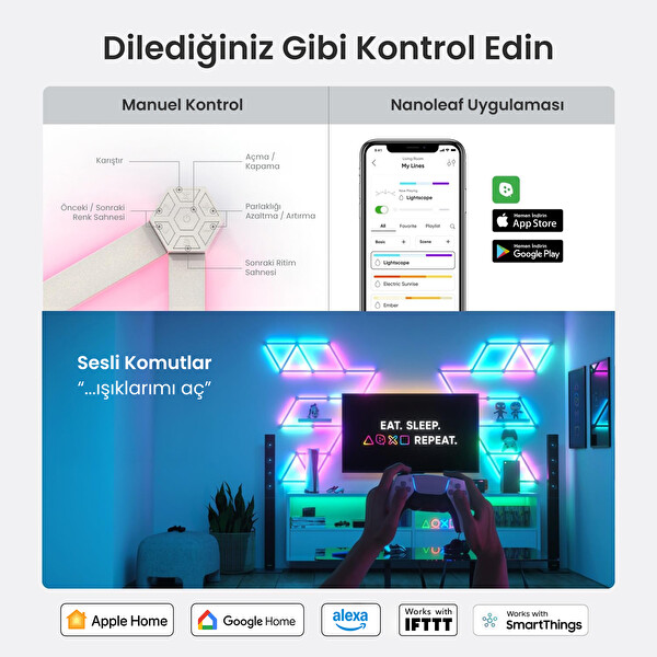 Nanoleaf Essentials Akıllı RGBW LED Işık Şeridi Genişletme Paketi 3'lü Beyaz - Apple Home Destekli