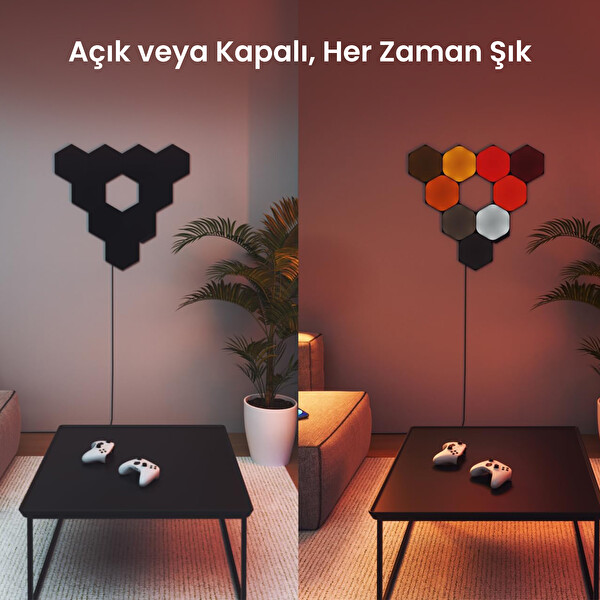 Nanoleaf Shapes Altıgen Akıllı RGBW LED Duvar Paneli Genişletme Paketi 3'lü Siyah - Apple Home Destekli