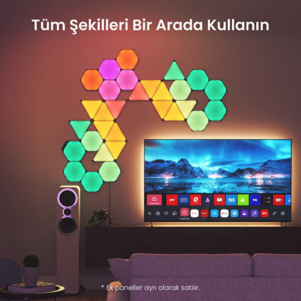 Nanoleaf Shapes Altıgen Akıllı RGBW LED Duvar Paneli Genişletme Paketi 3'lü Siyah - Apple Home Destekli
