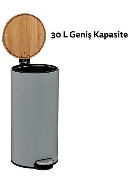 5five Bambu Metal Pedallı 30 L Gri Çöp Kovası