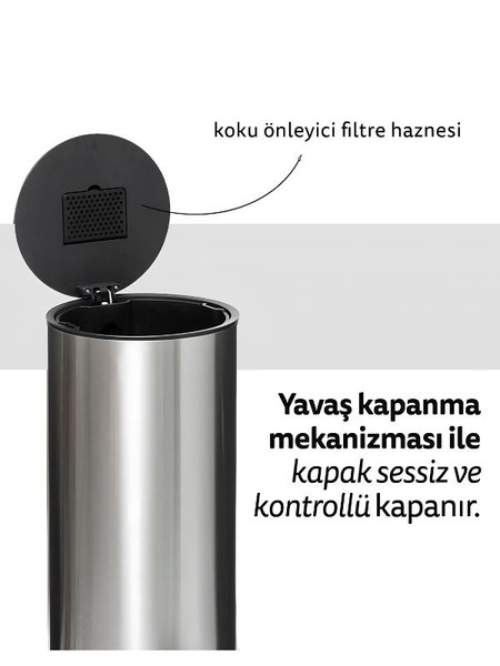 5five Delta Metal Pedallı 30 L Çelik Çöp Kovası
