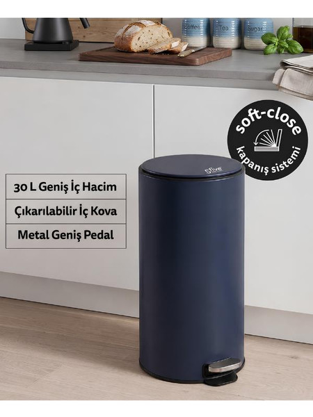 5five Delta Metal Pedallı 30 L Petrol Mavisi Çöp Kovası