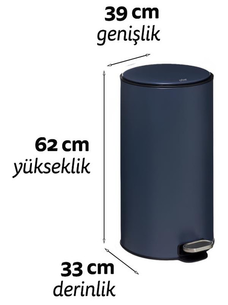 5five Delta Metal Pedallı 30 L Petrol Mavisi Çöp Kovası