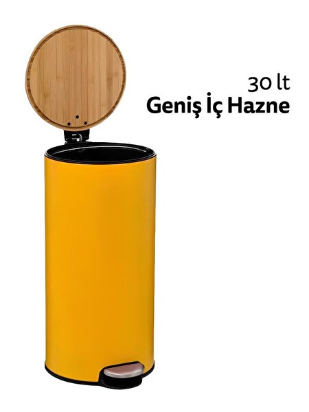 5five Bambu Metal Pedallı 30 L Sarı Çöp Kovası