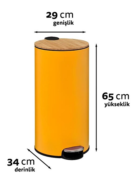 5five Bambu Metal Pedallı 30 L Sarı Çöp Kovası
