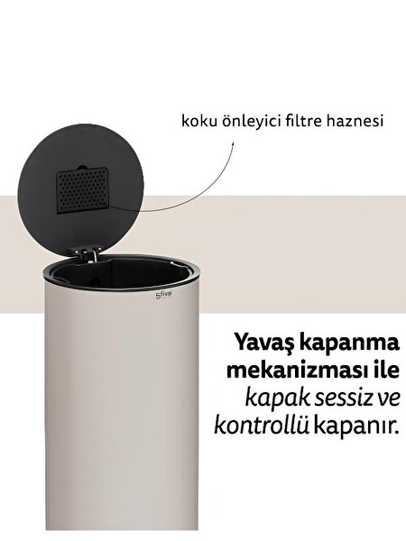5five Delta Metal Pedallı 30 L Kil Beyaz Çöp Kovası