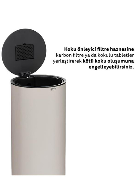 5five Delta Metal Pedallı 30 L Kil Beyaz Çöp Kovası