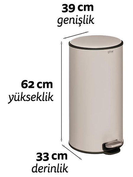 5five Delta Metal Pedallı 30 L Kil Beyaz Çöp Kovası