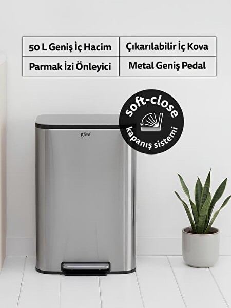 5five Titan Metal Pedallı 50 L Çelik Çöp Kovası