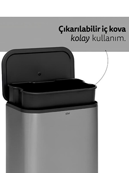 5five Titan Metal Pedallı 50 L Çelik Çöp Kovası