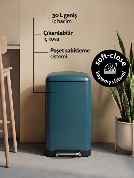 5five Ariane Metal Pedallı 30 L Petrol Mavisi Çöp Kovası