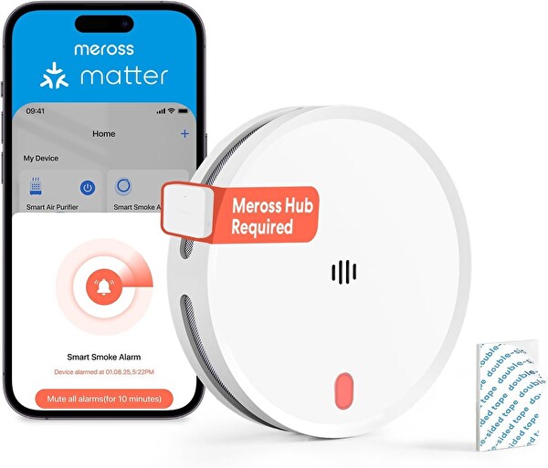 Meross Matter Akıllı Duman ve Yangın Alarm Sensörü MA151 - Apple Home Destekli