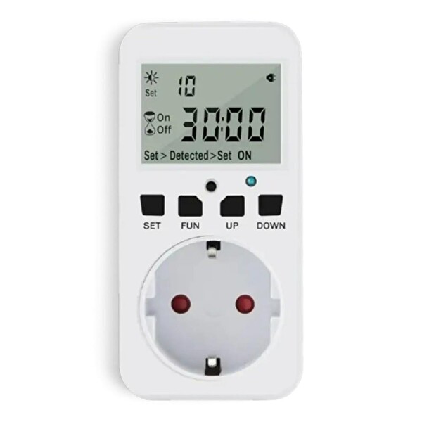 Wellhise TM08 Hassasiyet Ayarlı Fotoselli Priz - 16A 3680W Geri Sayımlı Işık Sensörü