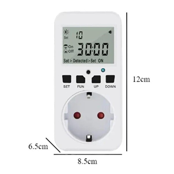 Wellhise TM08 Hassasiyet Ayarlı Fotoselli Priz - 16A 3680W Geri Sayımlı Işık Sensörü