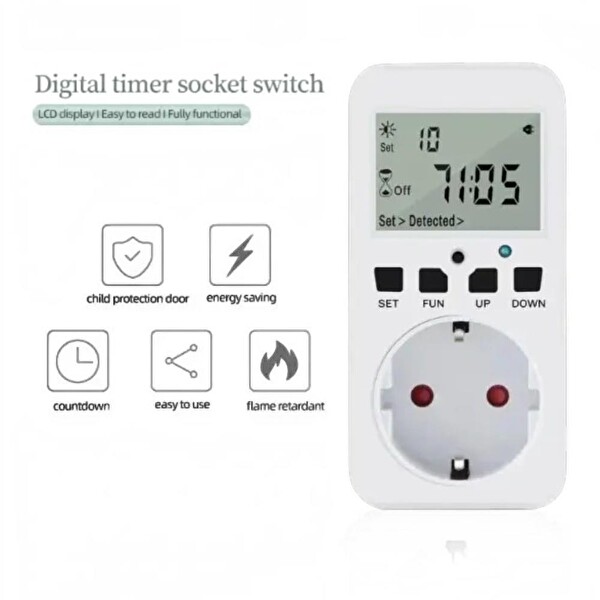 Wellhise TM08 Hassasiyet Ayarlı Fotoselli Priz - 16A 3680W Geri Sayımlı Işık Sensörü