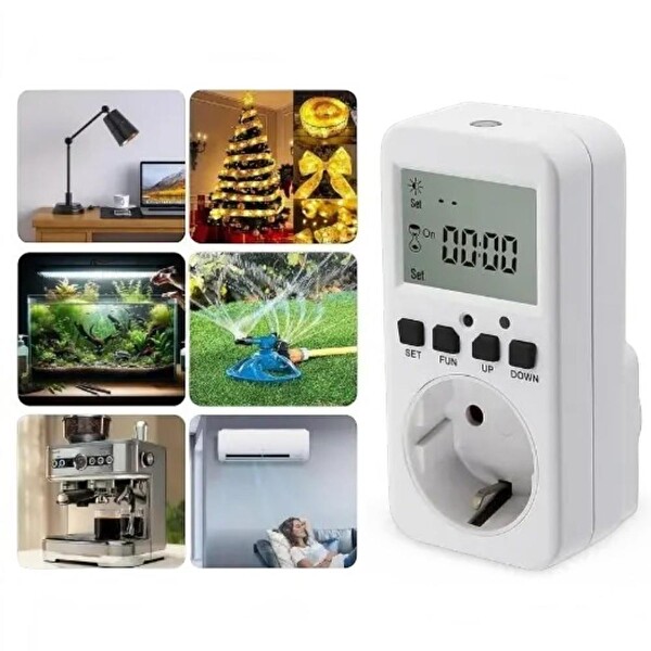 Wellhise TM08 Hassasiyet Ayarlı Fotoselli Priz - 16A 3680W Geri Sayımlı Işık Sensörü