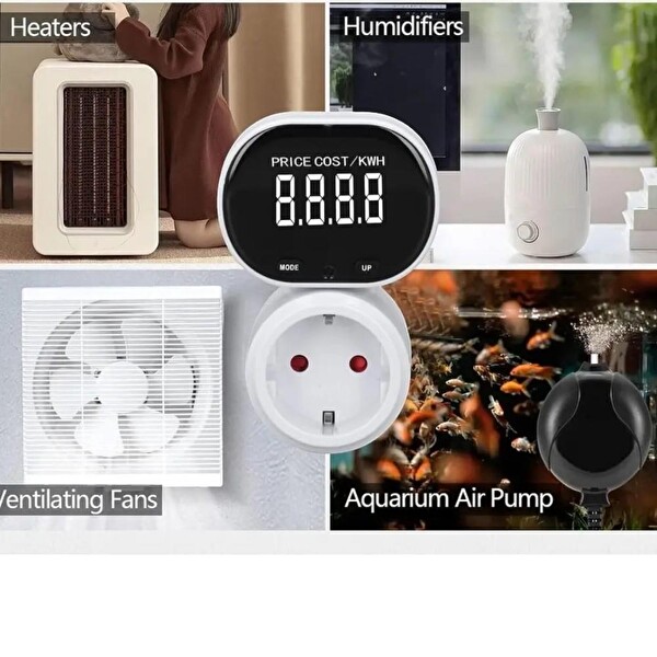 Wellhise PM005 Dönebilir VA Ekranlı Wattmetre - 16A 3680W Dijital Enerji Ölçer Priz