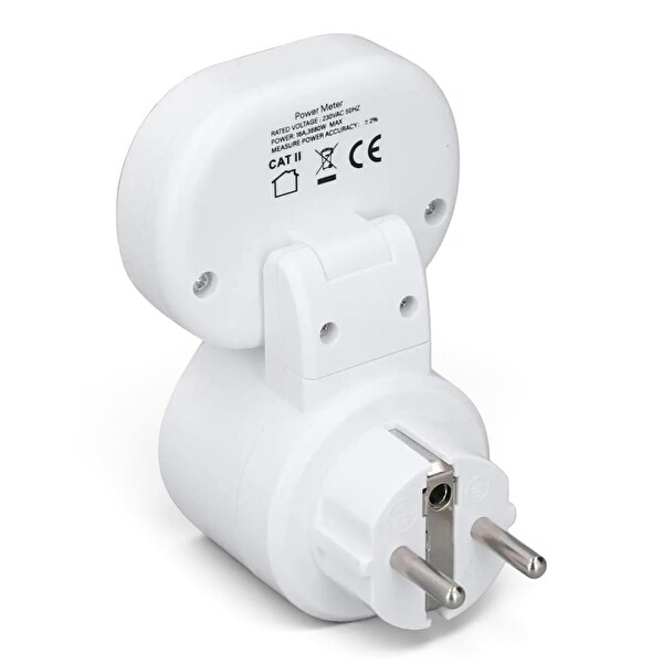 Wellhise PM005 Dönebilir VA Ekranlı Wattmetre - 16A 3680W Dijital Enerji Ölçer Priz