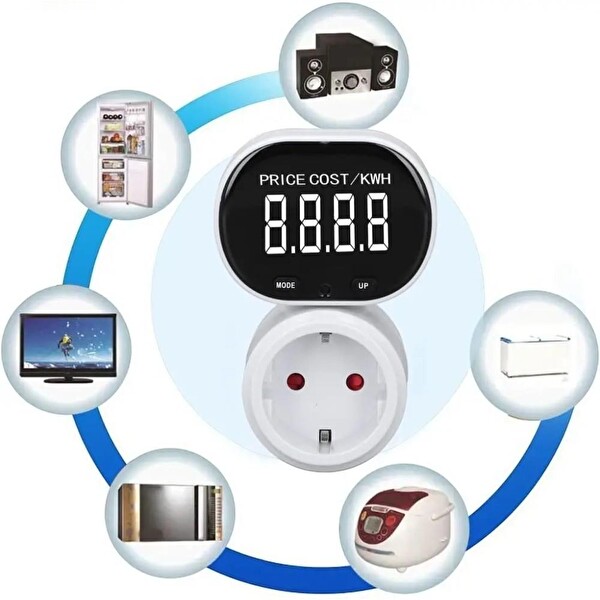 Wellhise PM005 Dönebilir VA Ekranlı Wattmetre - 16A 3680W Dijital Enerji Ölçer Priz