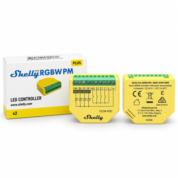Shelly Plus RGBW PM Wi-Fi Bluetooth Enerji Ölçümlü RGBW LED Kontrolcü – 2'li Paket
